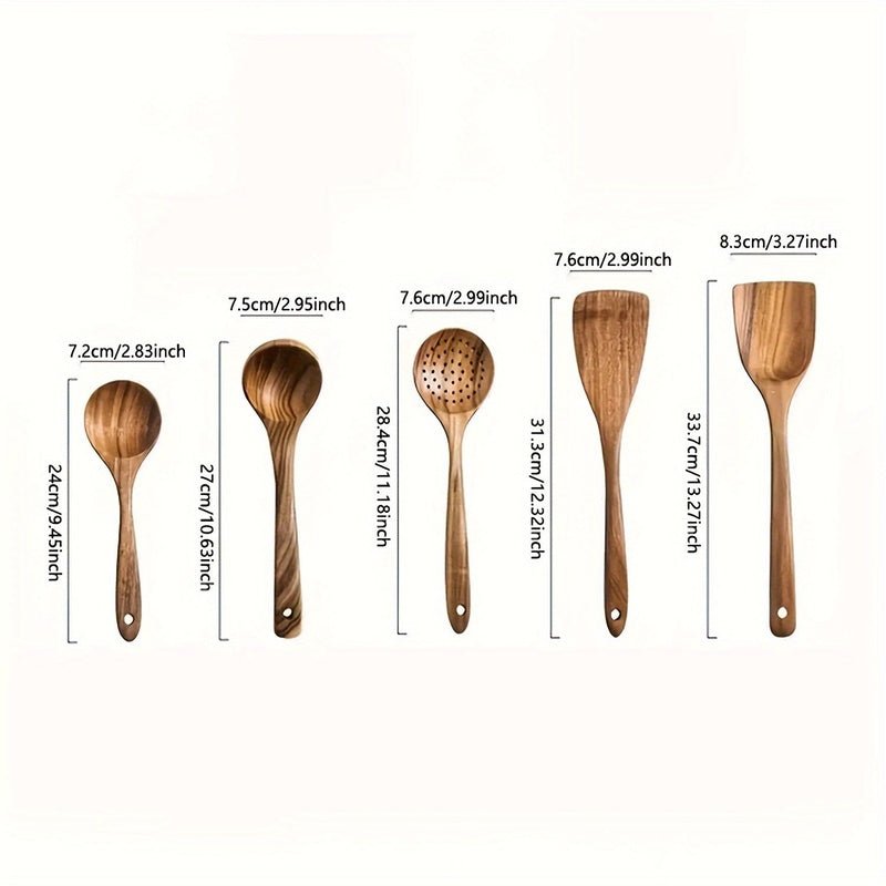 Velzora - Set d’ustensiles de cuisine en bois naturel (5 pièces) | Velzora