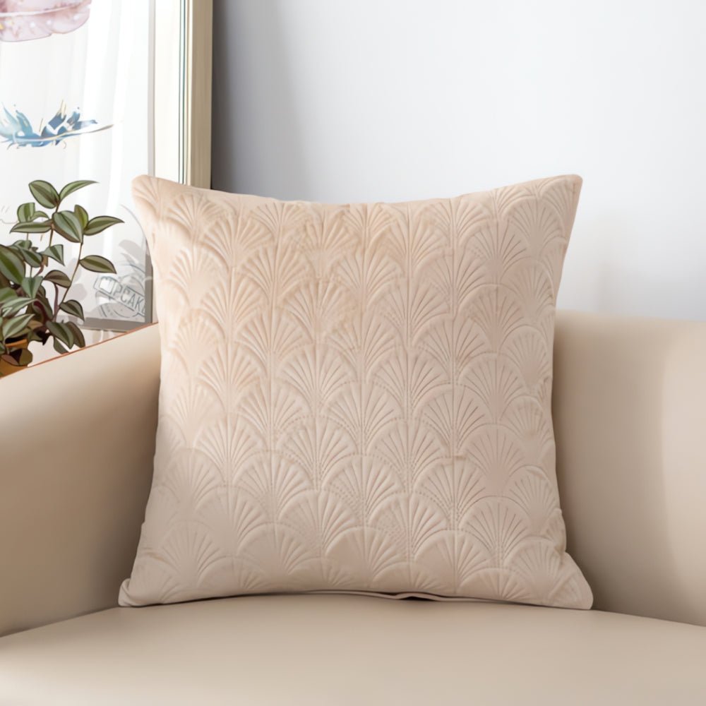 Velzora - Housse de coussin en velours côtier à motif coquillage texturé