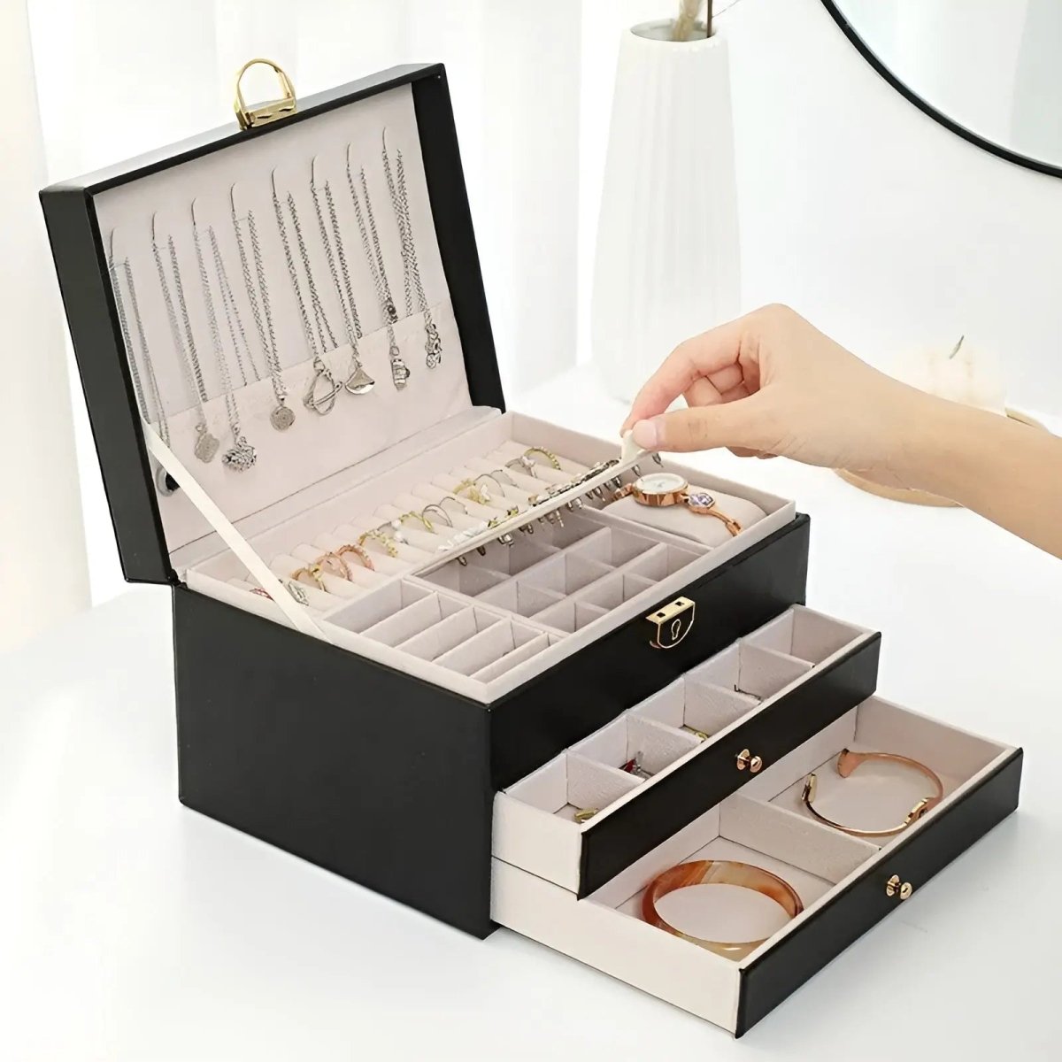 Velzora - Boîte à bijoux en simili cuir à compartiments superposés | Velzora