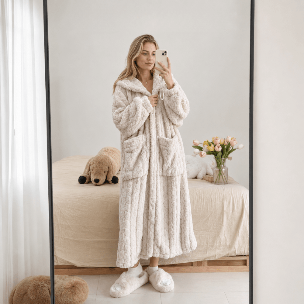 Velzora - Peignoir léger en coton texturé avec capuche pour intérieur | Velzora