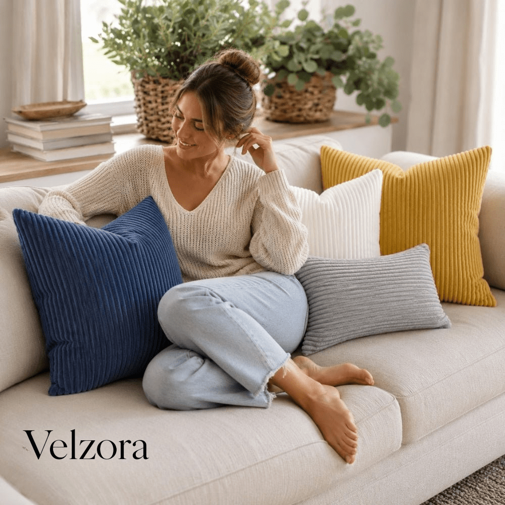 Velzora - Housse de coussin en velours côtelé doux et texturé | Velzora