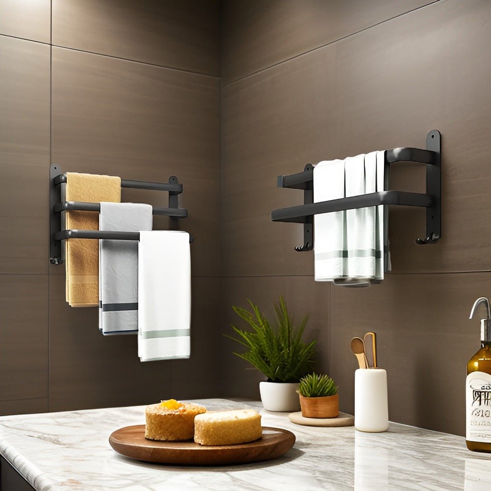 Velzora - Porte-serviettes mural en aluminium noir à design gain de place | Velzora
