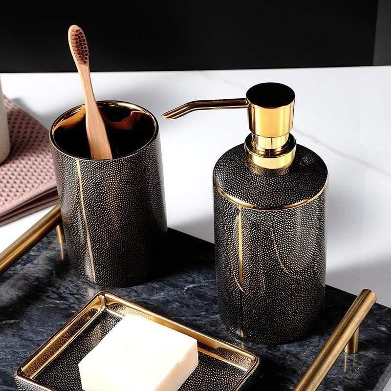 Velzora - Ensemble accessoires salle de bain céramique bords dorés | Velzora