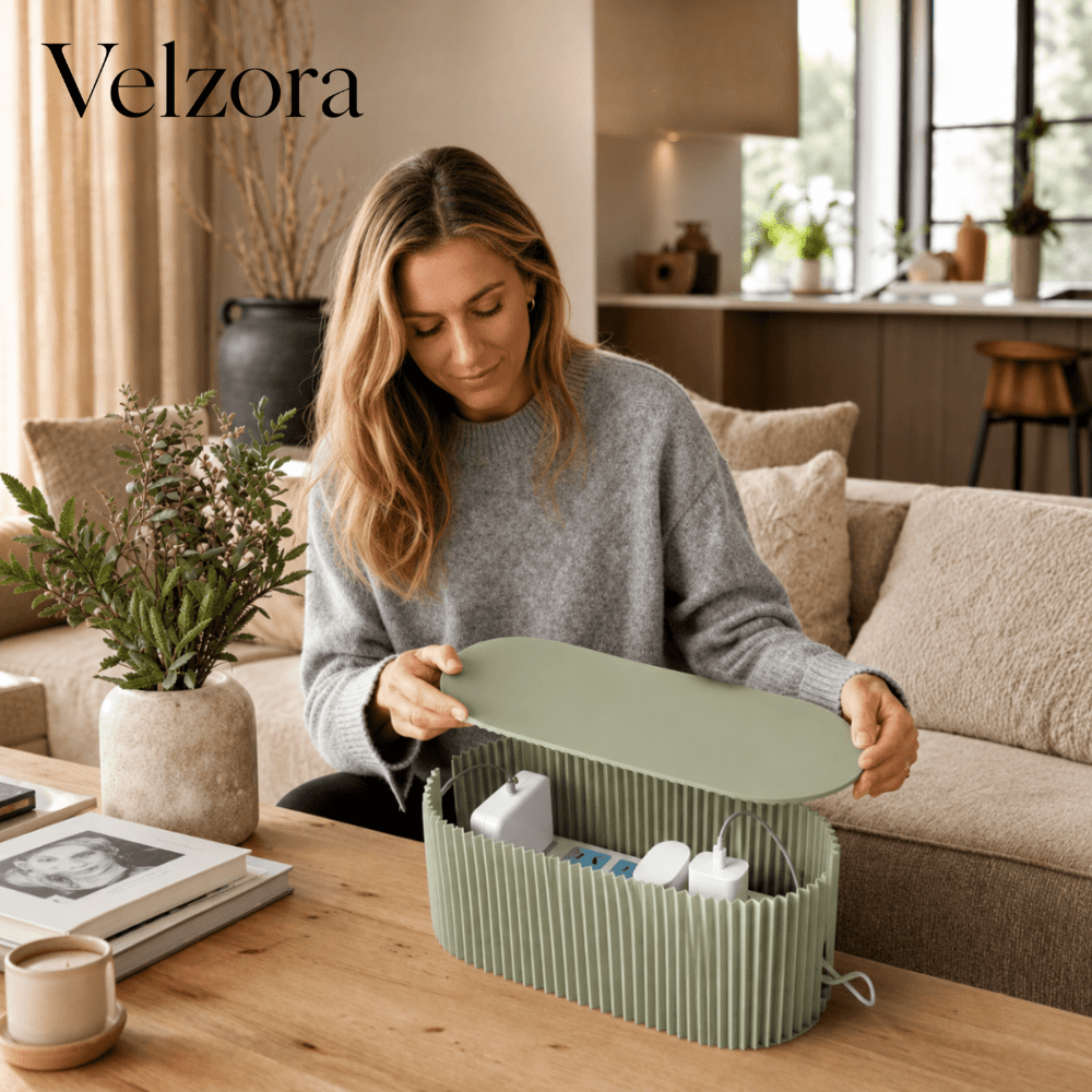 Velzora - Boîte de rangement pour câbles en plastique nervuré minimaliste | Velzora