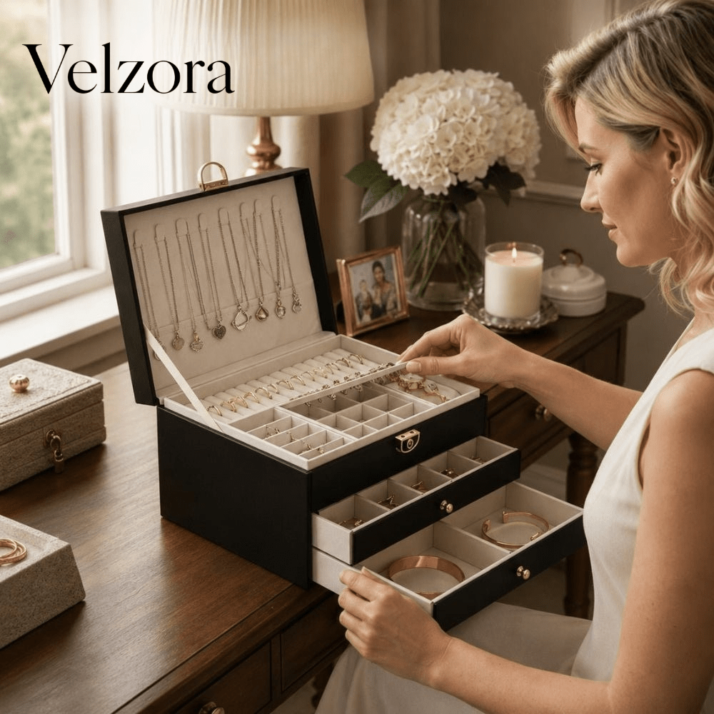 Velzora - Boîte à bijoux en simili cuir à compartiments superposés | Velzora