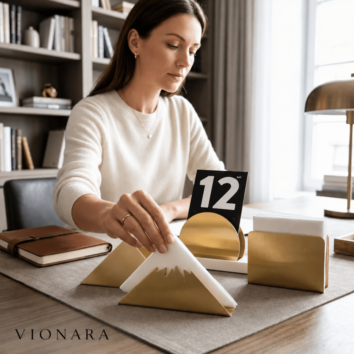 Velzora - Porte-serviettes de table en acier doré au design sculptural | Velzora