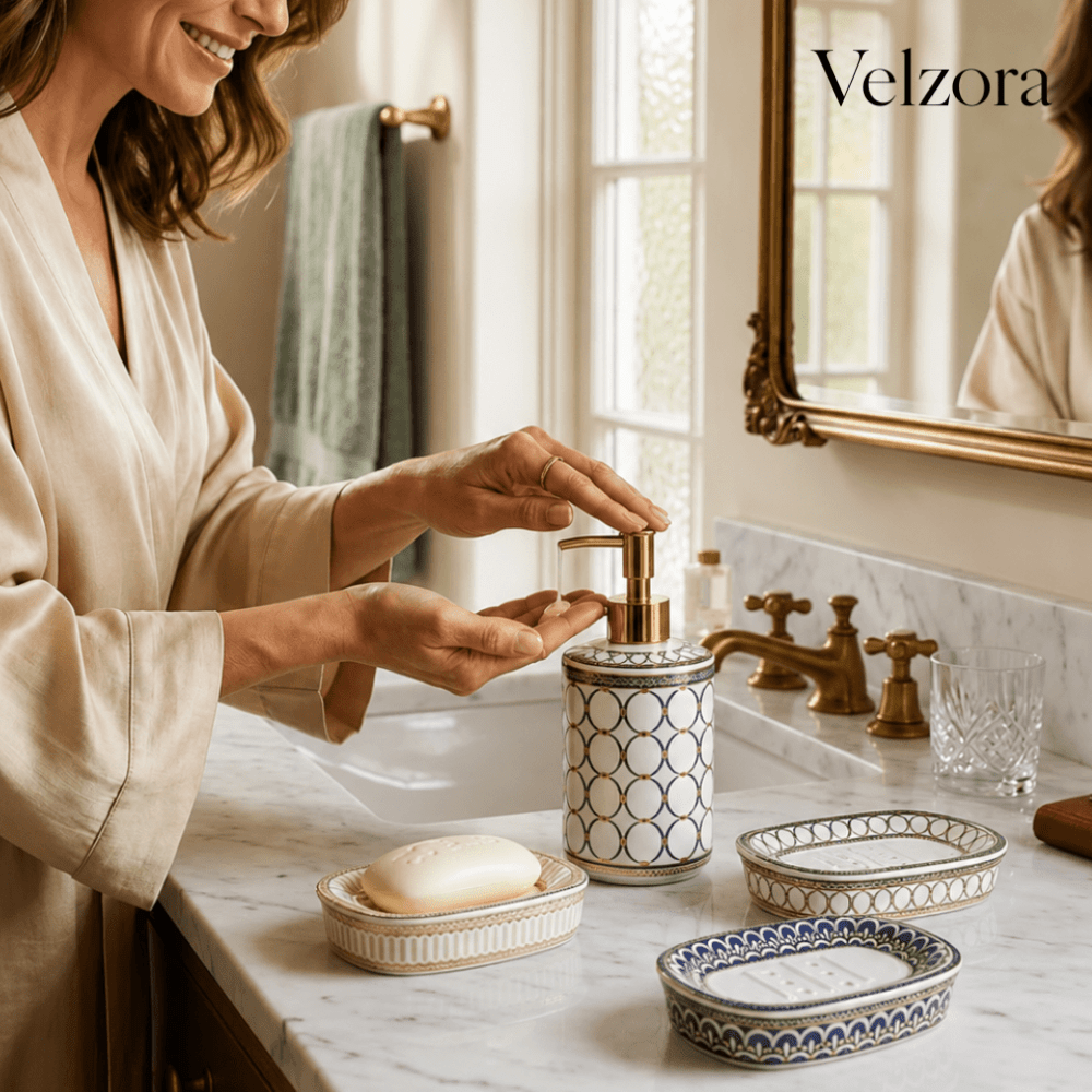 Velzora - Porte-savon décoratif en céramique style Art Déco | Velzora