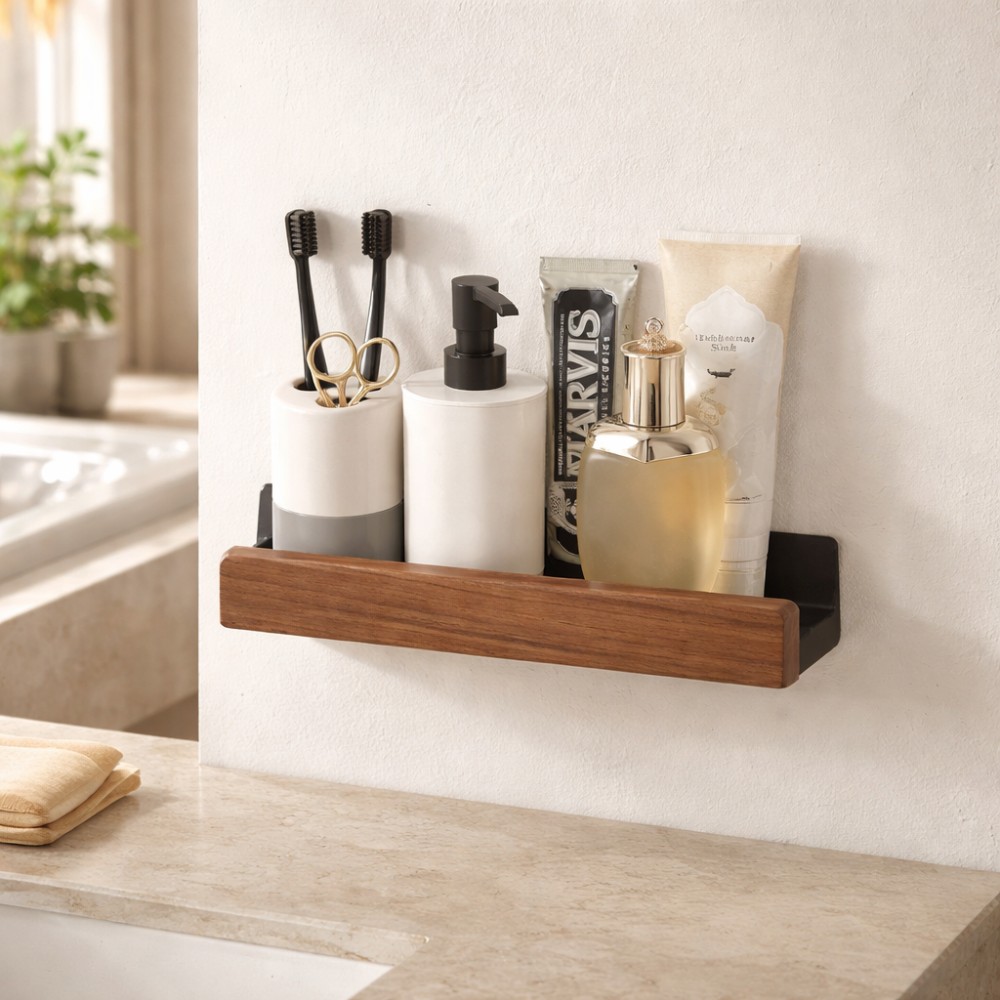 Solid wood bathroom wall shelf | Velzora