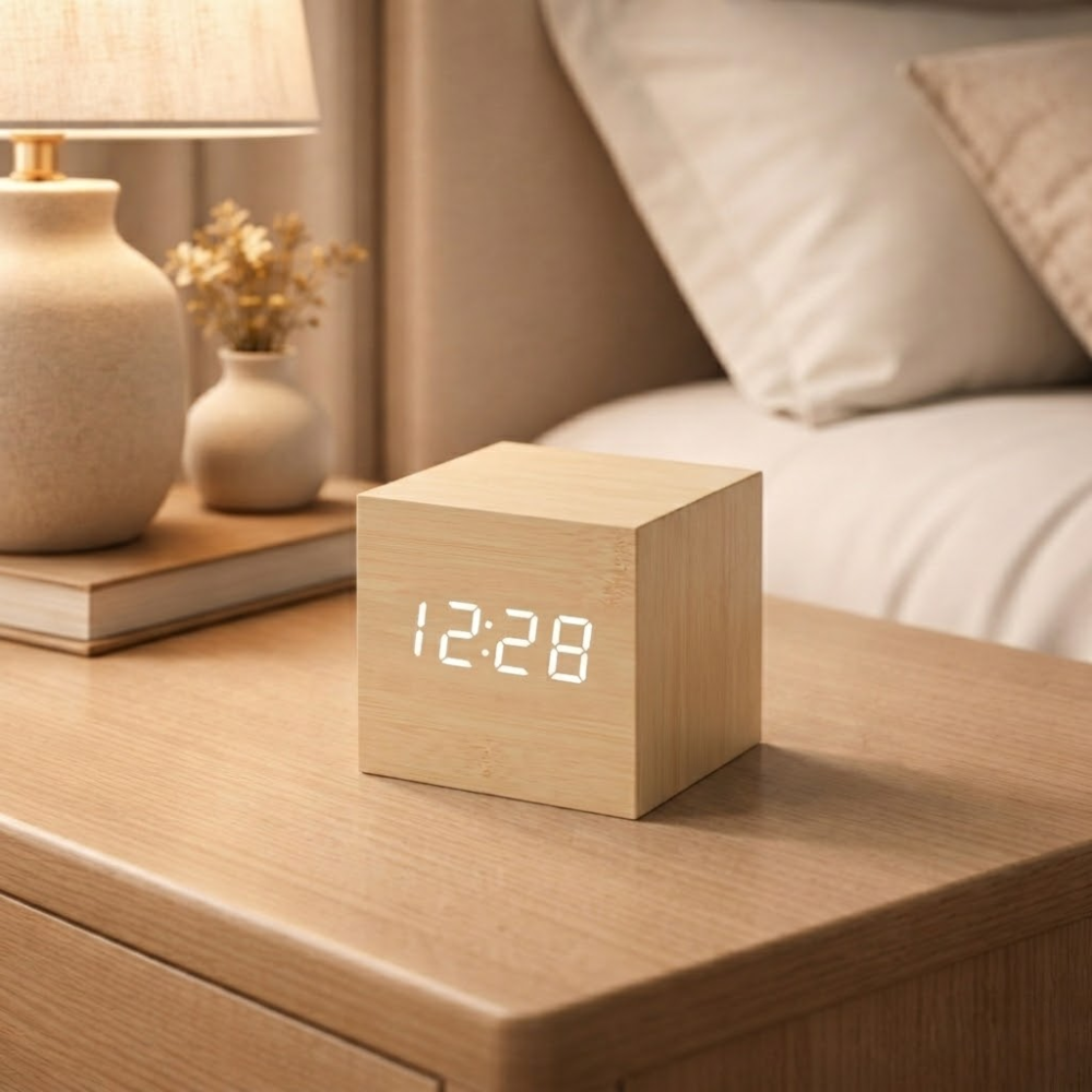 Minimalist Wooden LED Alarm Clock with Digital Display | Velzora