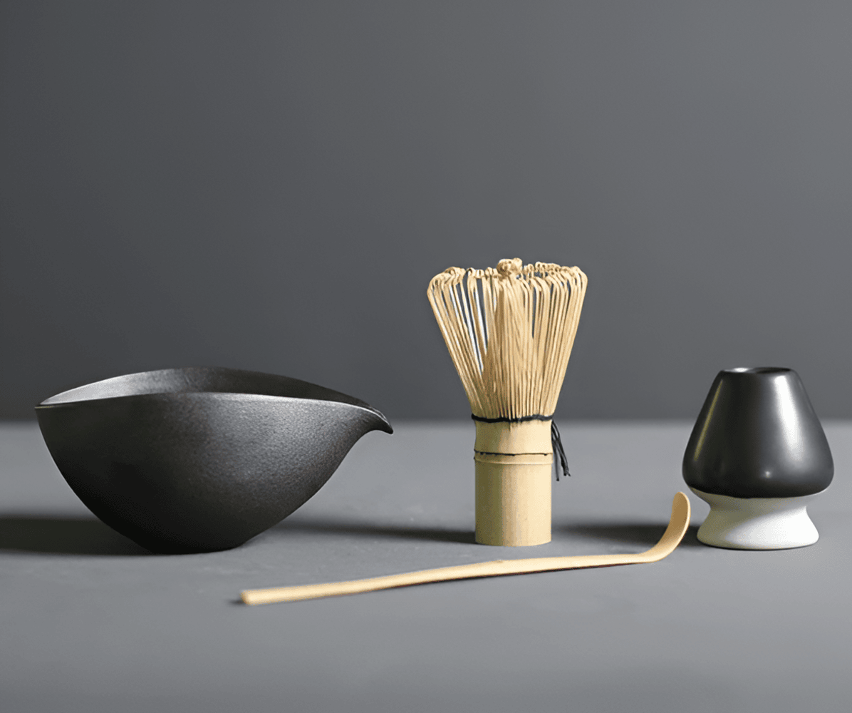Velzora - Service à matcha japonais en céramique et bambou – 4 pièces
