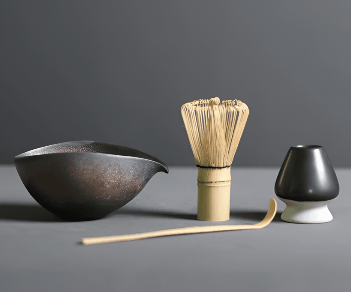 Velzora - Service à matcha japonais en céramique et bambou – 4 pièces