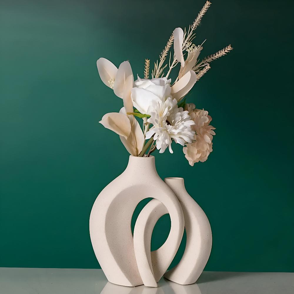 Velzora - Duo de vases en céramique mate, formes abstraites entrelacées