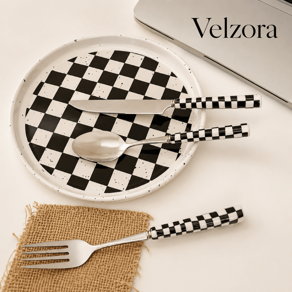 Velzora - Couverts en inox à motif damier, colorés et durables | Velzora
