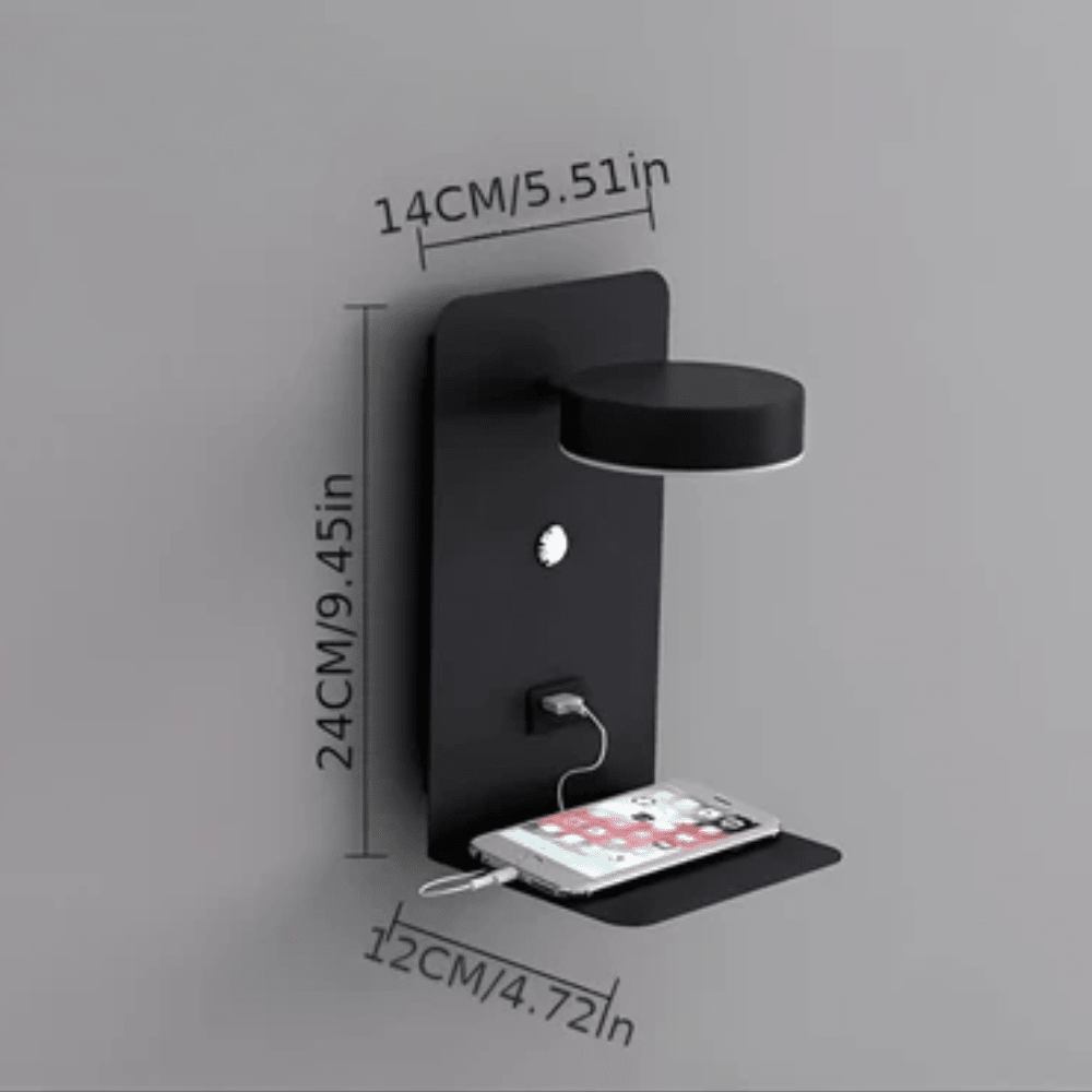 Velzora - Applique murale LED en aluminium avec étagère et port USB | Velzora
