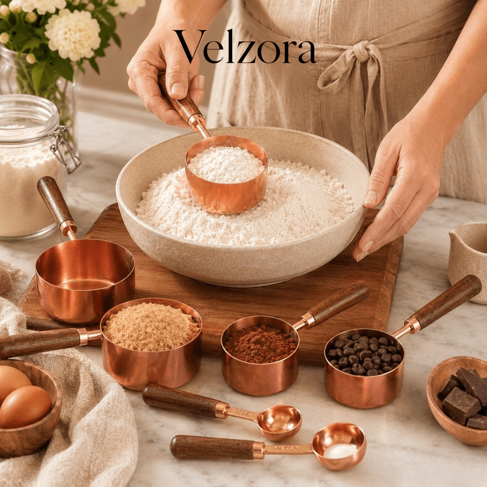 Velzora - Set doseurs acier cuivré & noyer | Velzora