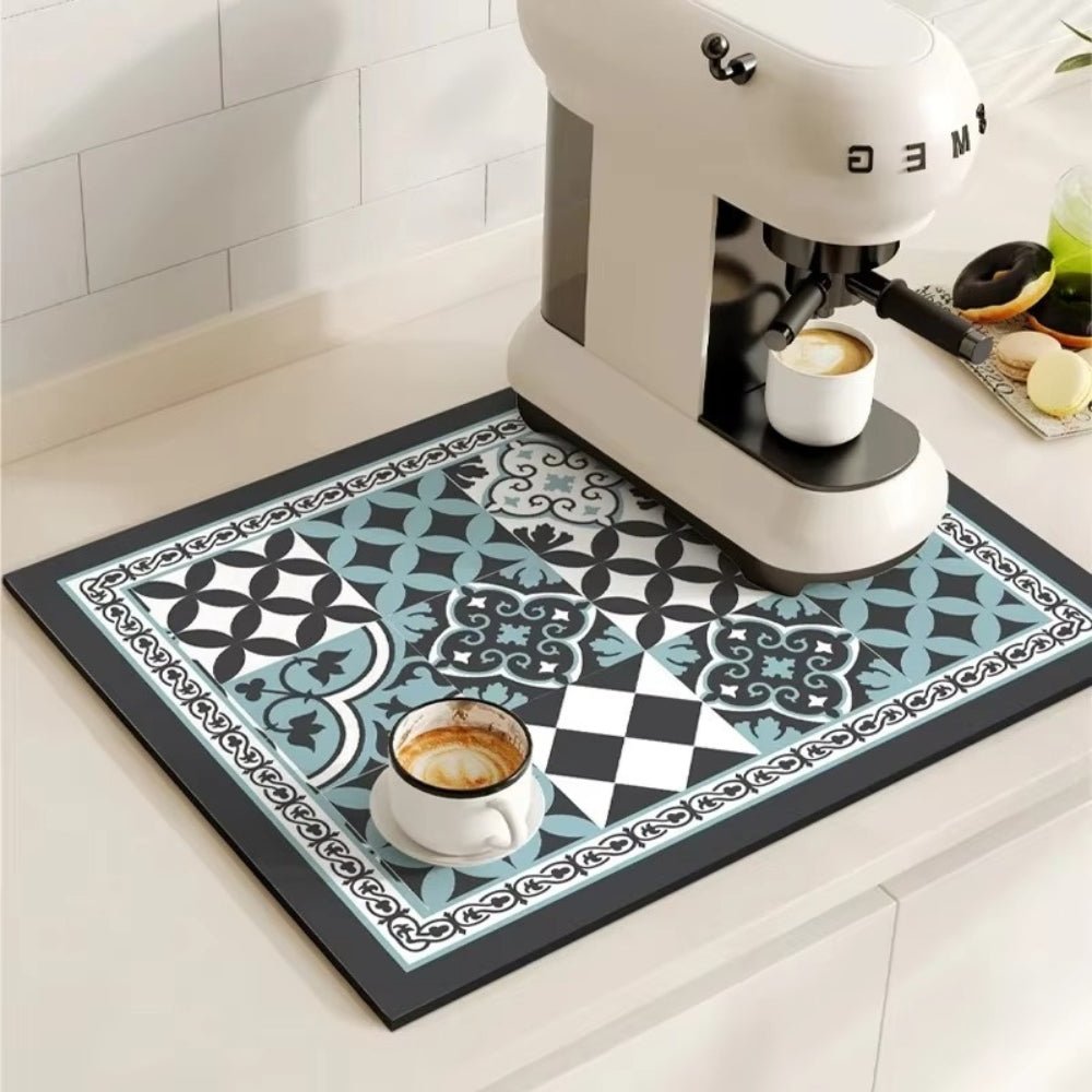 Velzora - Tapis absorbant antidérapant à motif carreaux rétro pour café ou évier