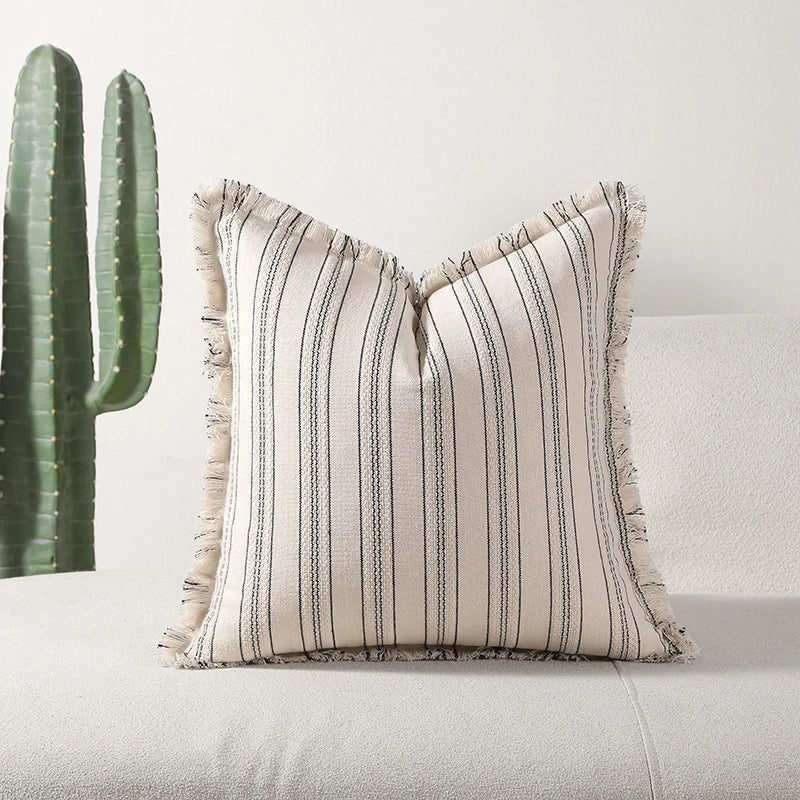 Velzora - Housse de coussin jacquard à franges en coton mélangé | Velzora