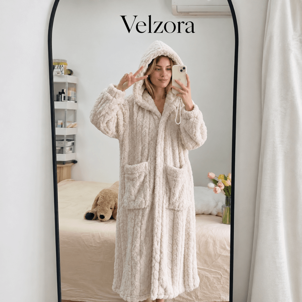 Velzora - Peignoir léger en coton texturé avec capuche pour intérieur | Velzora