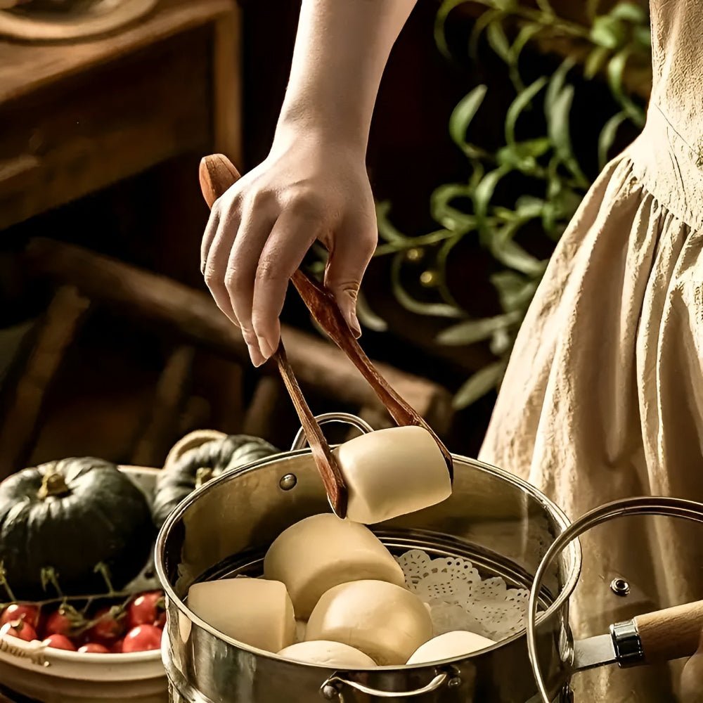 Velzora - Pinces de cuisine en bois naturel, finition résistante à la chaleur