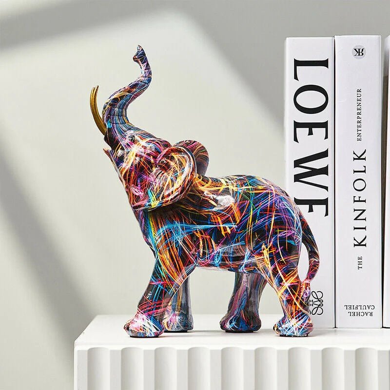 Velzora - Statuette d’éléphant en résine peinte style graffiti | Velzora