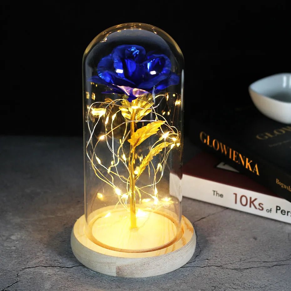 Velzora - Rose préservée sous cloche en verre avec éclairage LED | Velzora