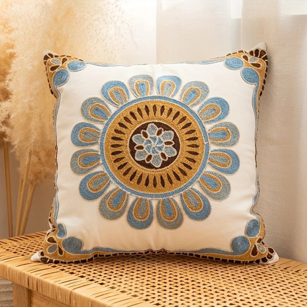 Velzora - Housse de coussin décorative brodée en microfibre vintage