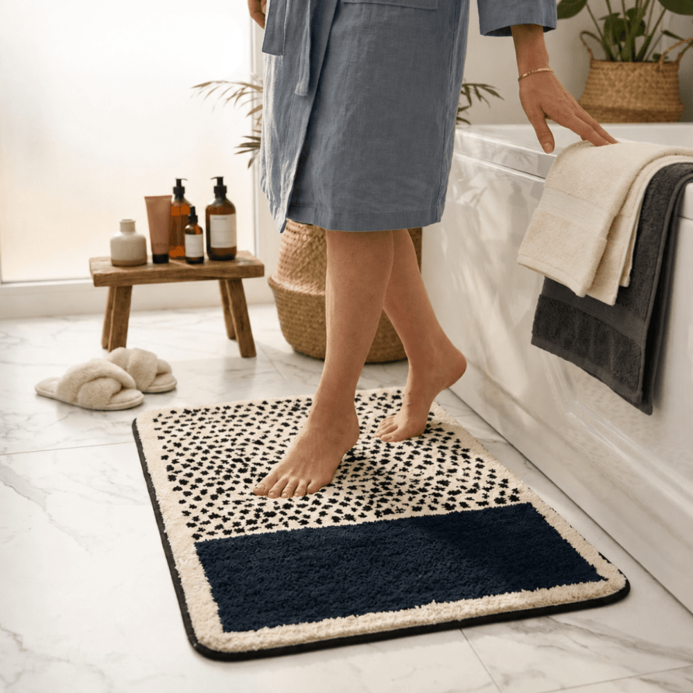 Velzora - Tapis de bain en polyester à motif abstrait antidérapant | Velzora