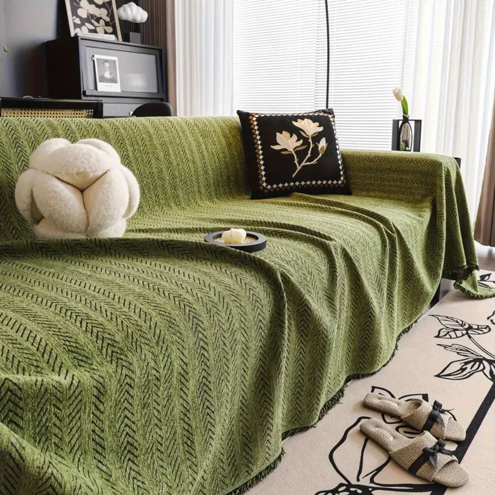 Velzora - Housse de canapé chenille chevron à franges | Velzora