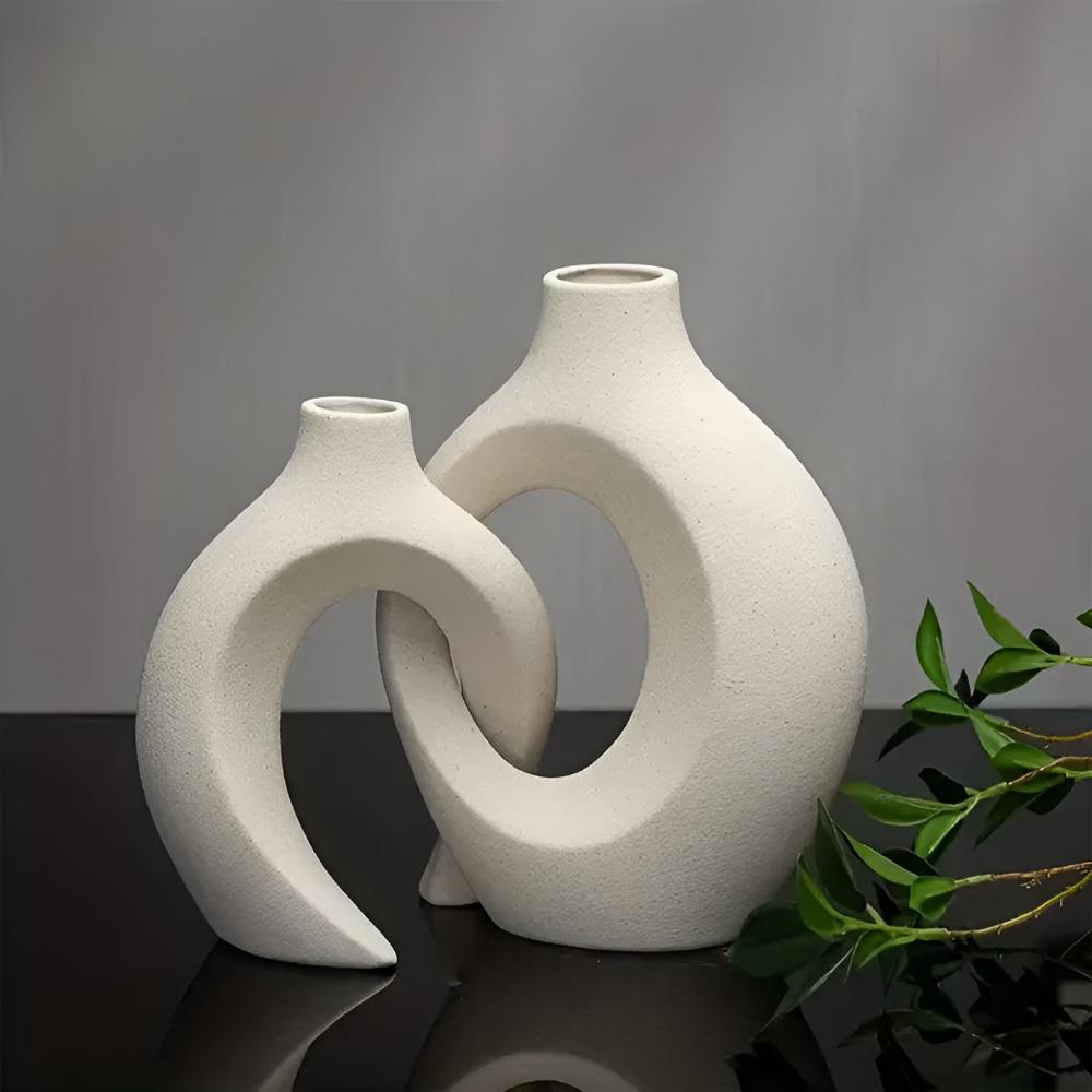 Velzora - Duo de vases en céramique mate, formes abstraites entrelacées