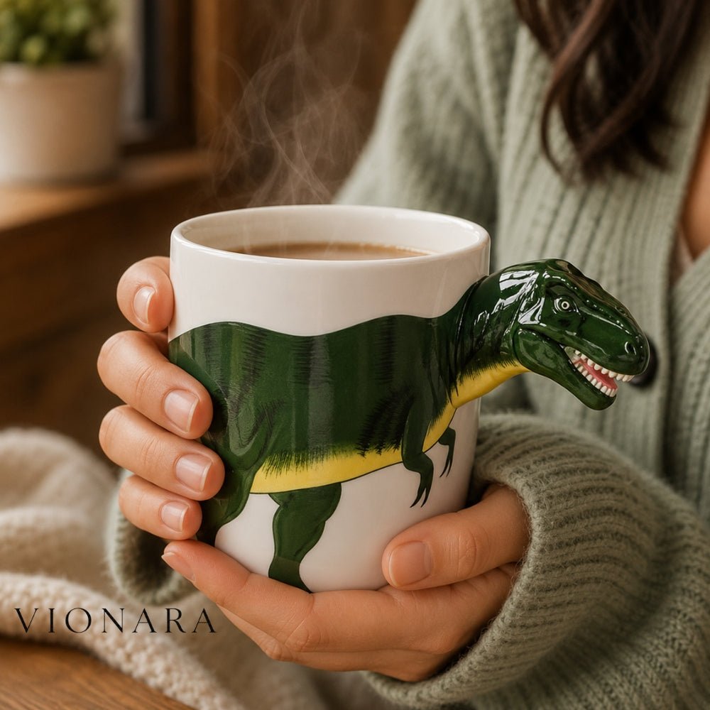 Velzora - Mug en céramique peint à la main – Motif dinosaure ludique | Velzora
