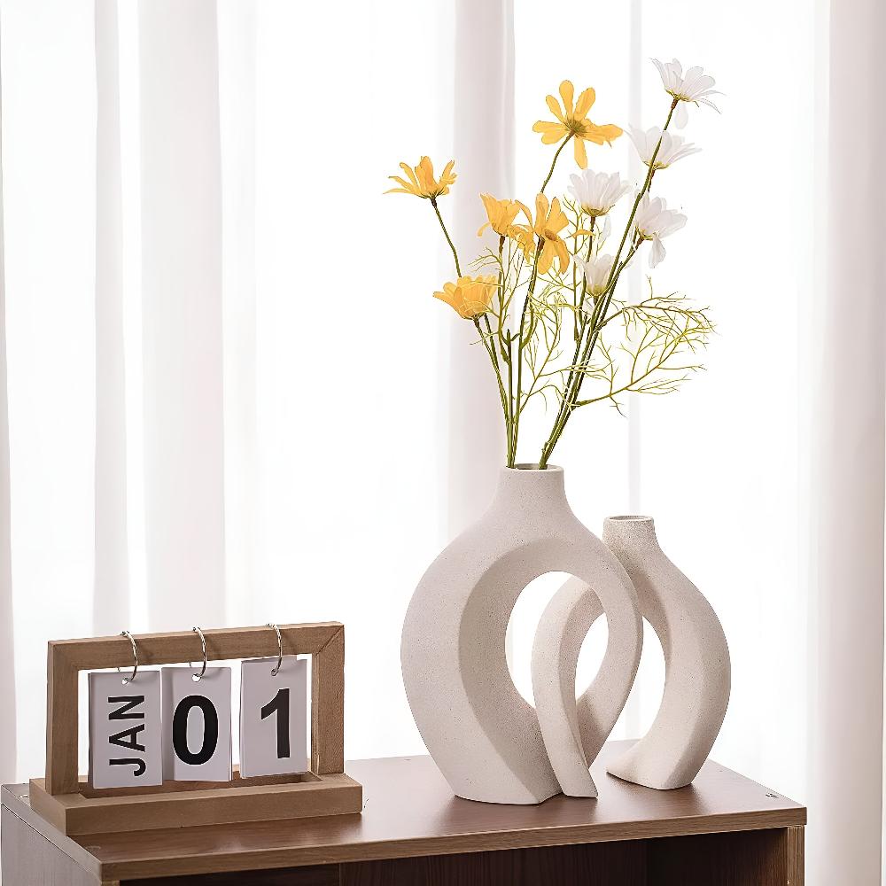 Velzora - Duo de vases en céramique mate, formes abstraites entrelacées