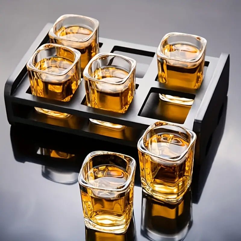 Velzora - Service à whisky en verre trempé avec plateau noir mat