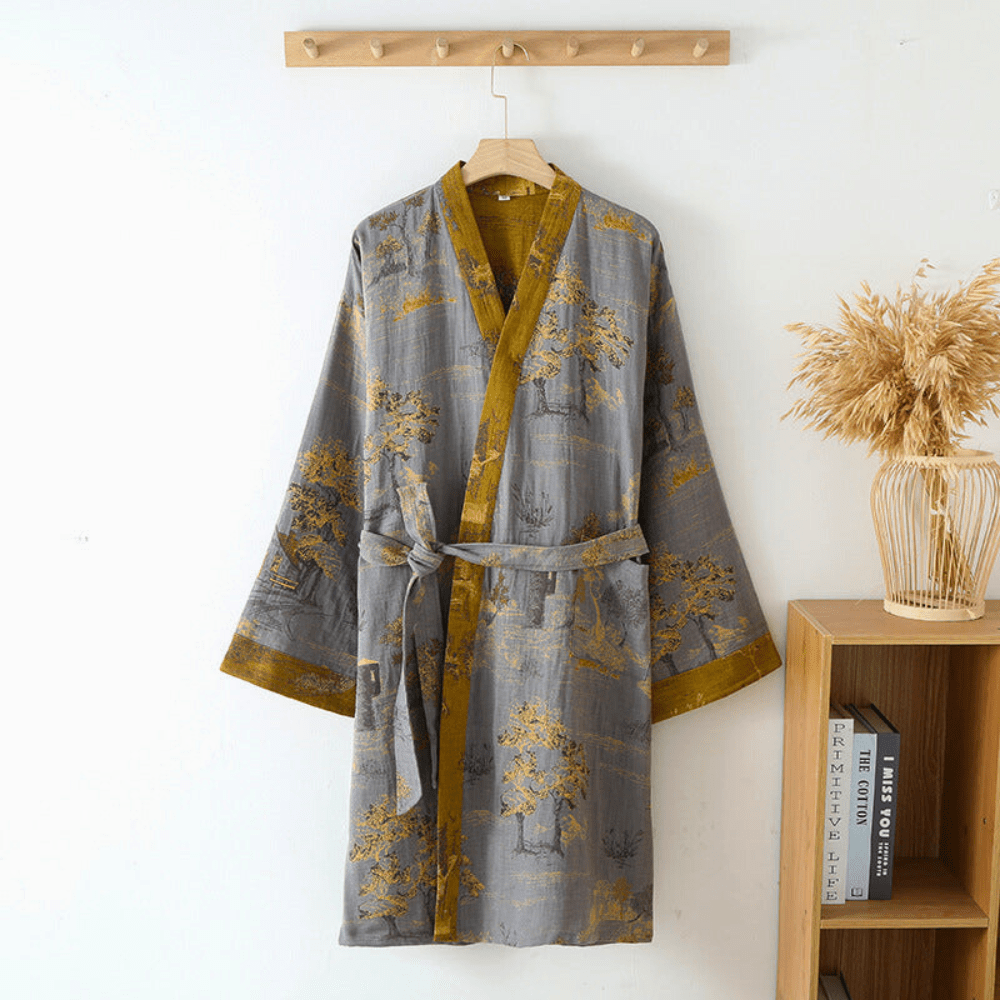 Velzora - Peignoir kimono en coton gaufré naturel à coupe ample | Velzora