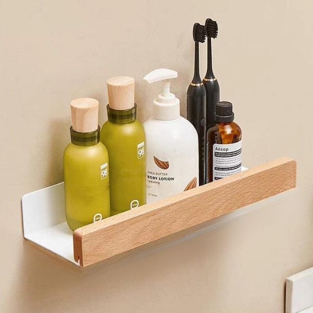 Velzora - Étagère murale de salle de bain en bois massif | Velzora