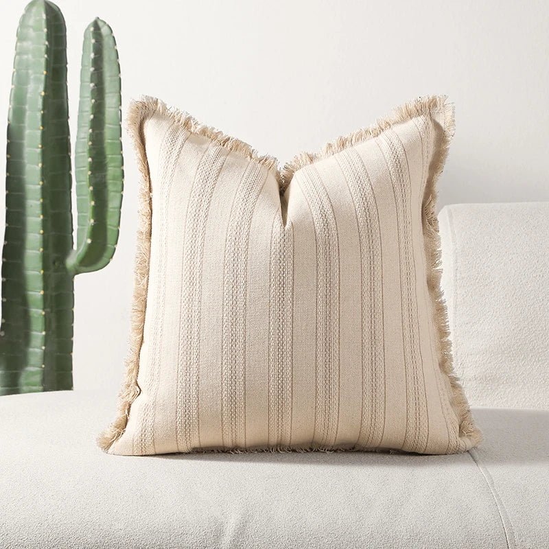 Velzora - Housse de coussin jacquard à franges en coton mélangé | Velzora