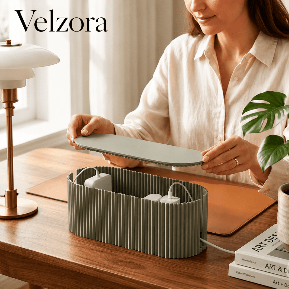 Velzora - Boîte de rangement pour câbles en plastique nervuré minimaliste | Velzora