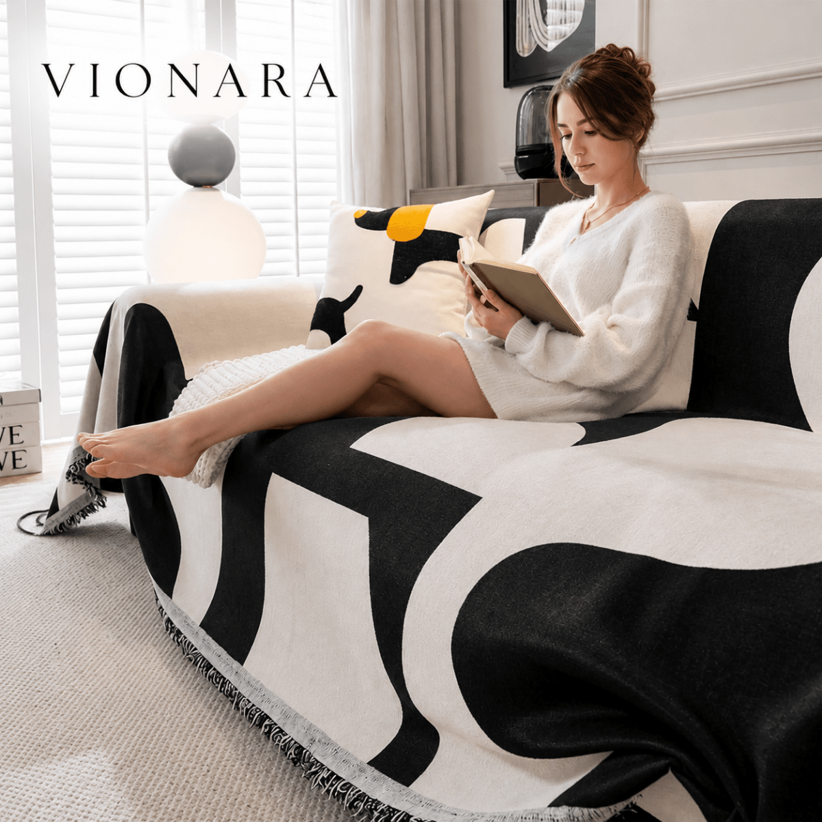 Velzora - Housse de canapé en chenille texturée à motif jacquard bohème | Velzora