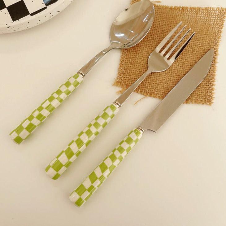 Velzora - Couverts en inox à motif damier, colorés et durables | Velzora