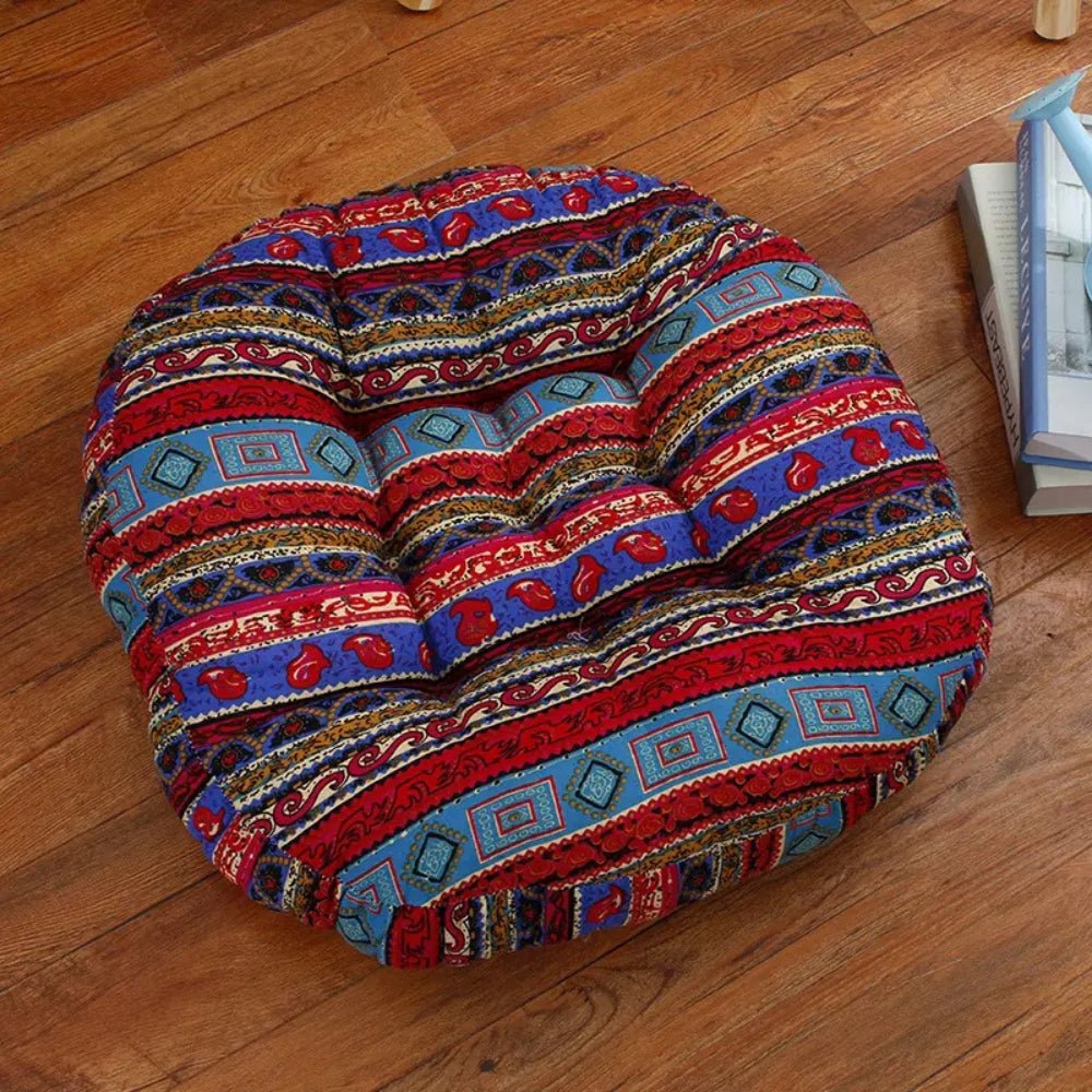 Velzora - Coussin rond en coton épais, imprimé floral bohème
