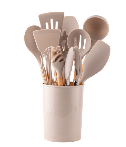 Velzora - Ensemble ustensiles cuisine 12 pièces en silicone et bambou | Velzora