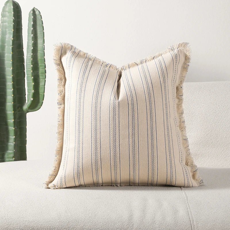 Velzora - Housse de coussin jacquard à franges en coton mélangé | Velzora