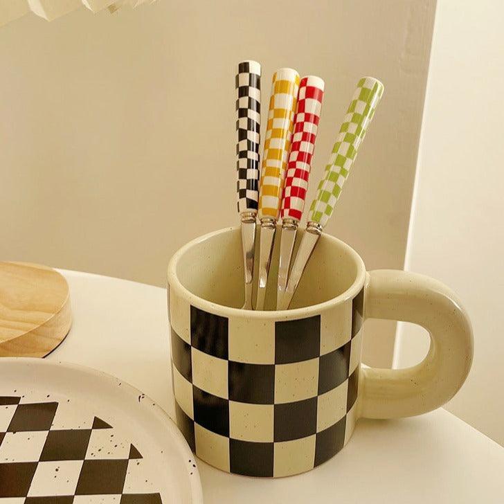 Velzora - Couverts en inox à motif damier, colorés et durables | Velzora