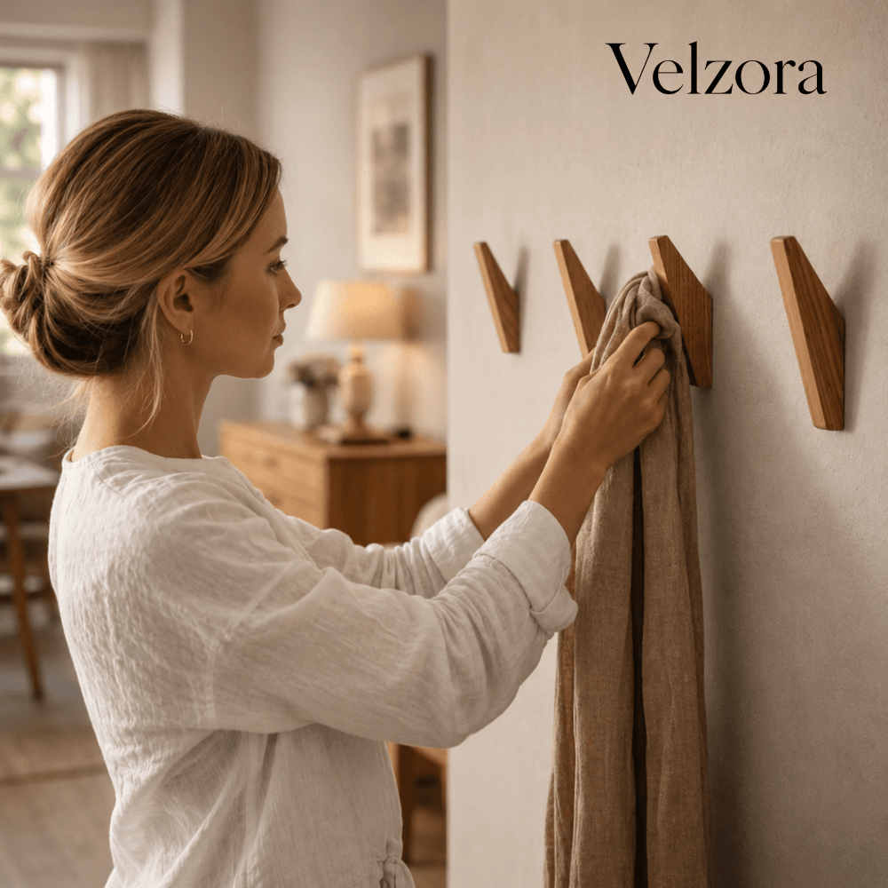 Velzora - Crochets muraux en bois naturel – Lot sculpté à la main | Velzora