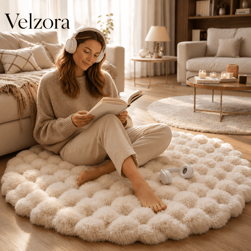 Velzora - Tapis rond en polyester doux et antidérapant | Velzora