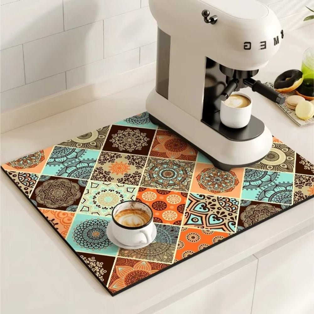 Velzora - Tapis absorbant antidérapant à motif carreaux rétro pour café ou évier