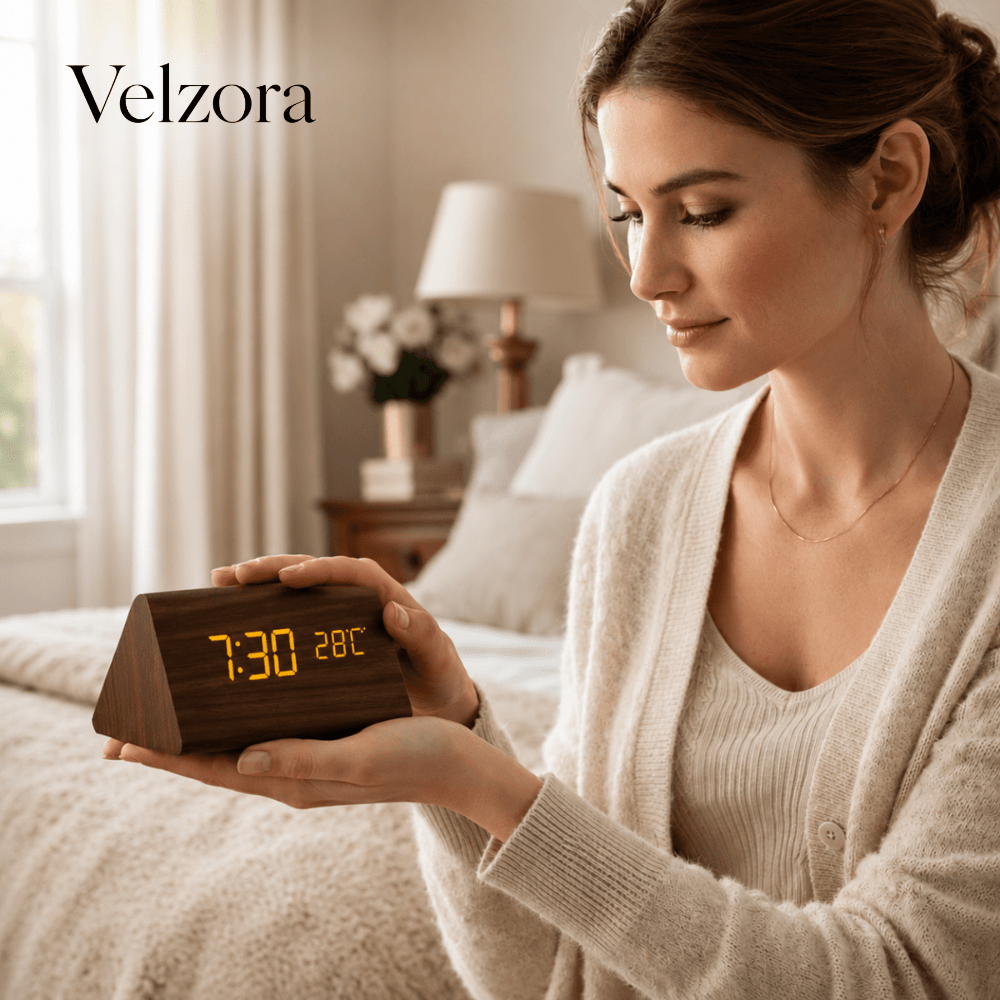 Velzora - Réveil décoratif en bois avec affichage LED intégré | Velzora