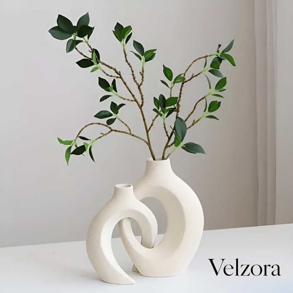 Velzora - Duo de vases en céramique mate, formes abstraites entrelacées
