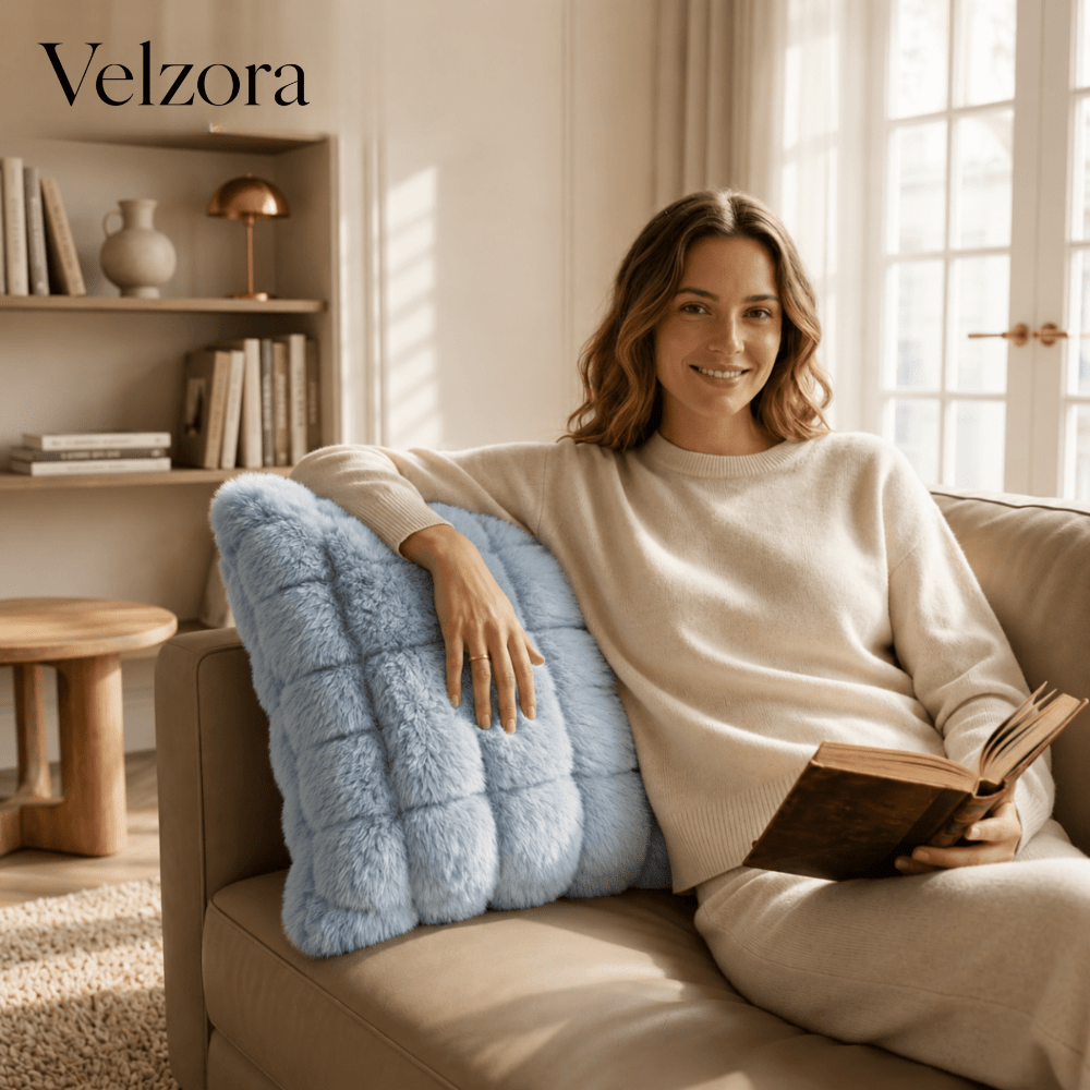 Velzora - Housse de coussin décoratif en fausse fourrure douce