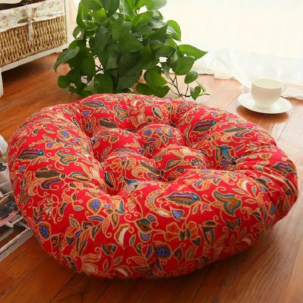 Velzora - Coussin rond en coton épais, imprimé floral bohème