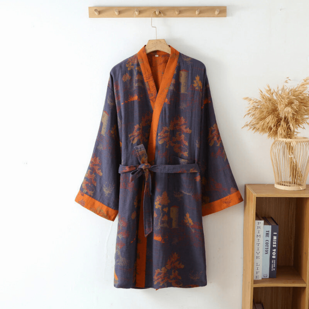 Velzora - Peignoir kimono en coton gaufré naturel à coupe ample | Velzora
